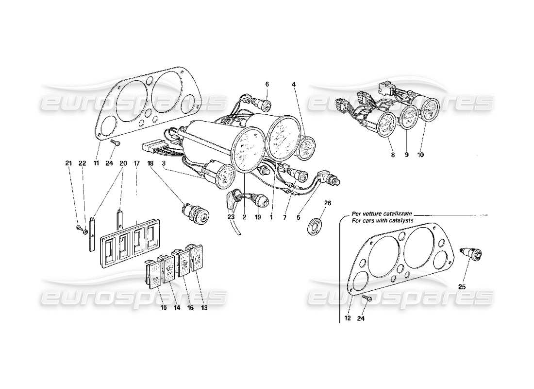 ferrari f40 diagrama de piezas de instrumentos de control y comando