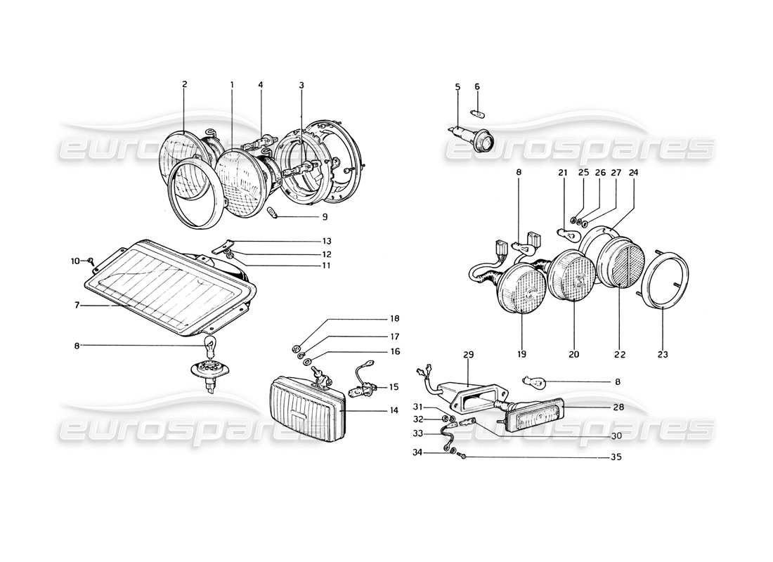 ferrari 365 gt4 berlinetta boxer luces diagrama de piezas