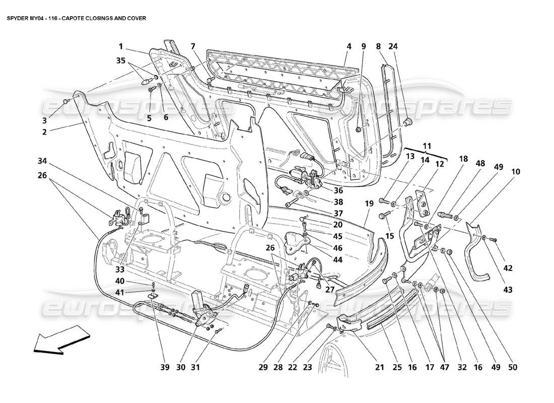 maserati 4200 spyder (2004) cierres y tapa capote diagrama de piezas