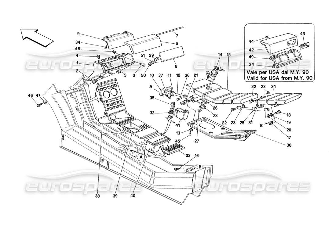 ferrari 348 (1993) tb / ts túnel - diagrama de piezas de accesorios