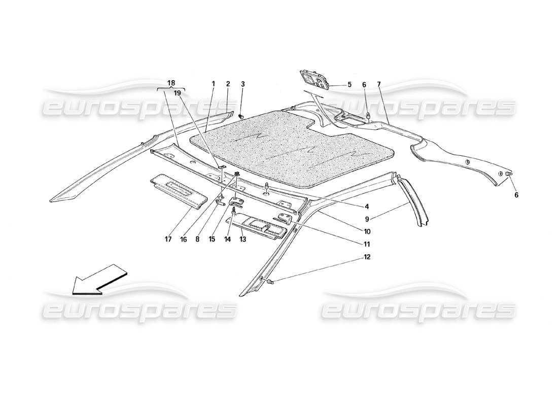 ferrari 348 (1993) tb / ts diagrama de piezas de molduras de techo