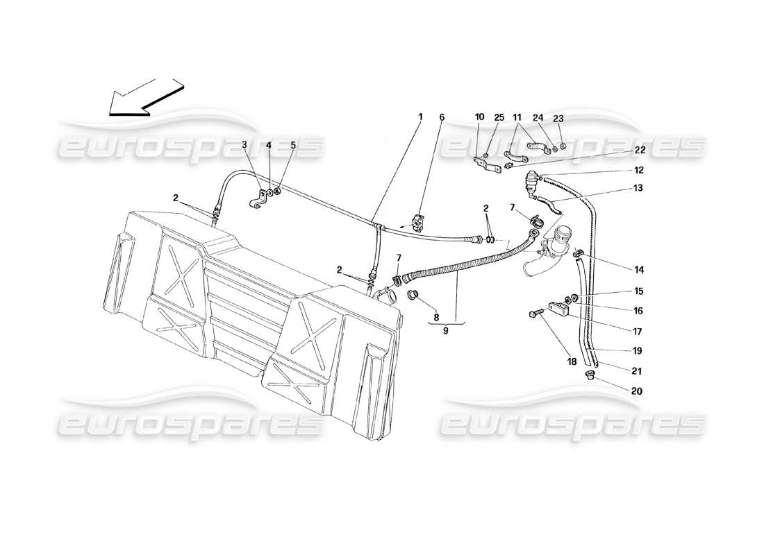 ferrari 348 (1993) tb / ts sistema de ventilación de gasolina diagrama de piezas