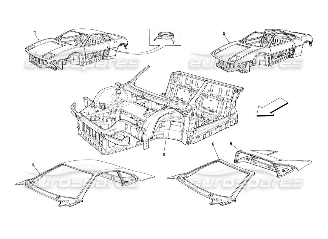 ferrari 348 (1993) tb / ts cuerpo - diagrama de piezas de unidades generales