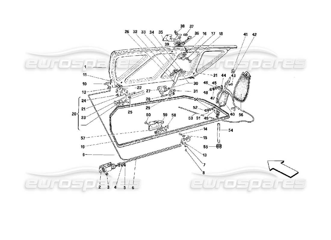 ferrari mondial 3.4 t coupe/cabrio tapa del maletero diagrama de piezas