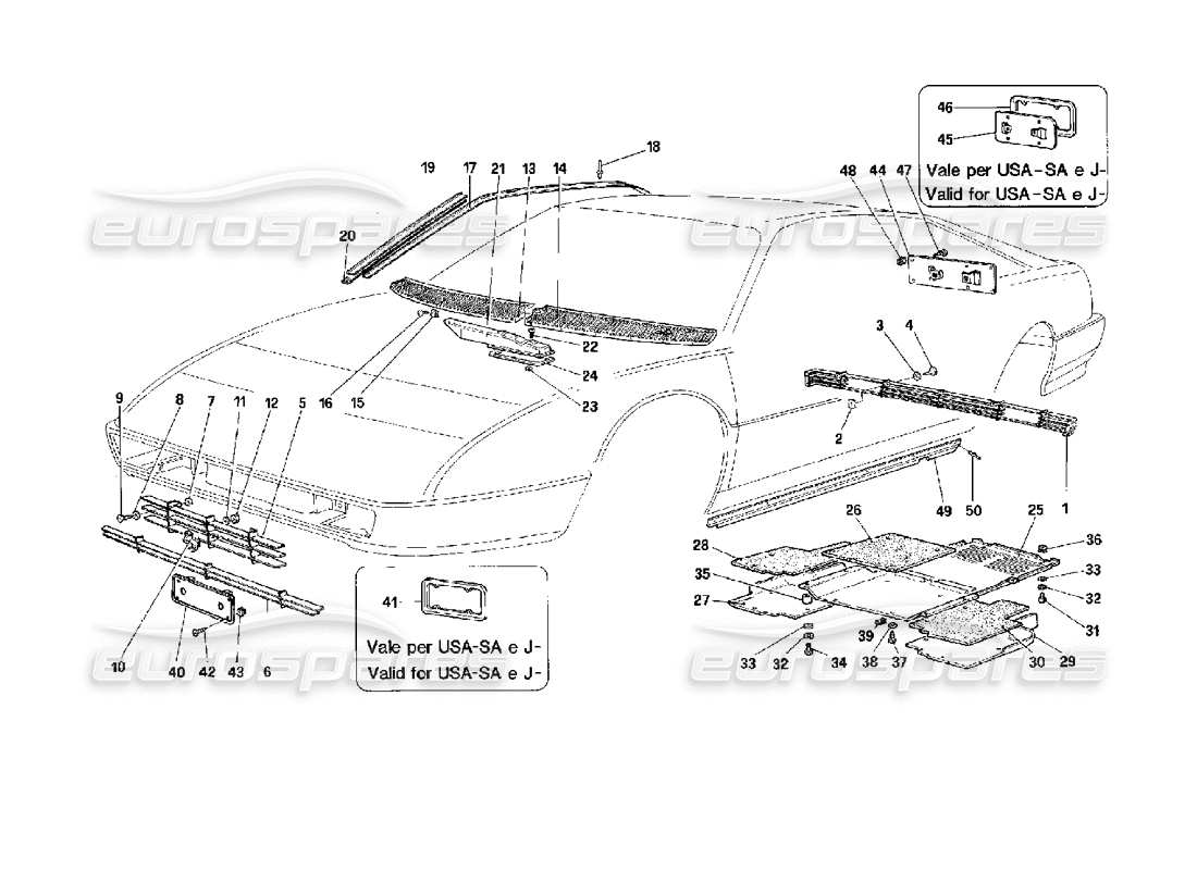 ferrari mondial 3.4 t coupe/cabrio acabado externo diagrama de piezas