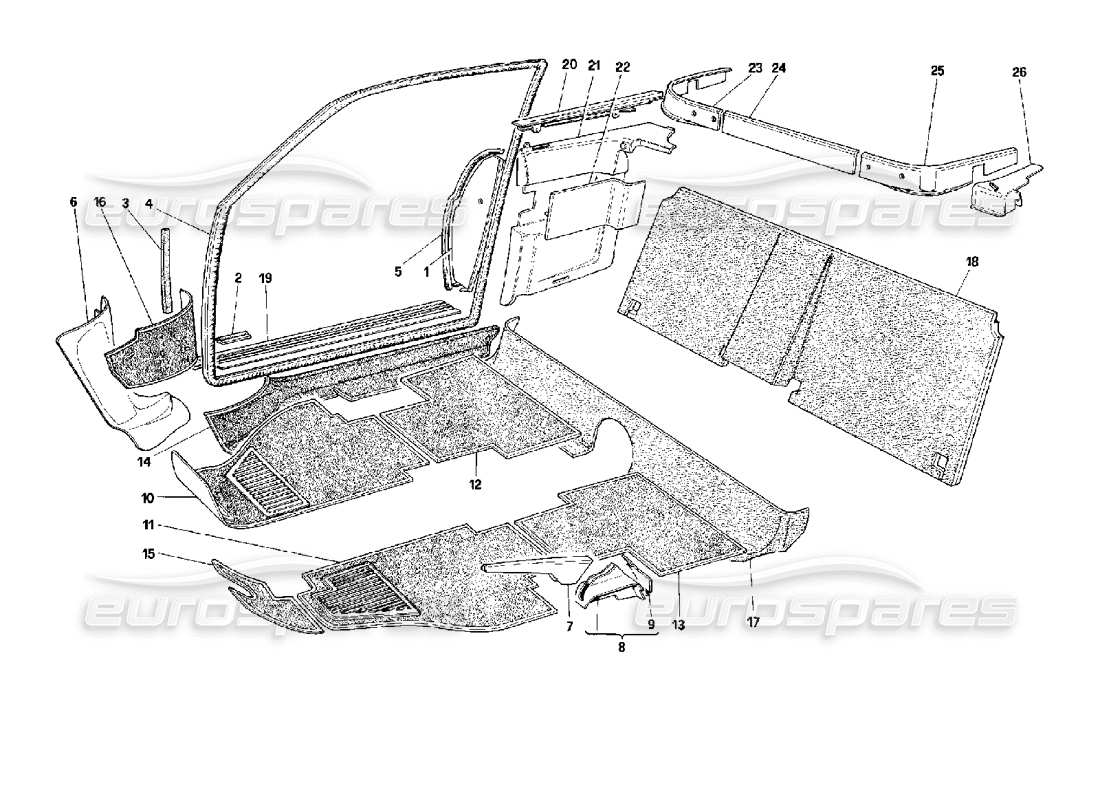 ferrari mondial 3.4 t coupe/cabrio alfombras y revestimiento interior - diagrama de piezas del cupé