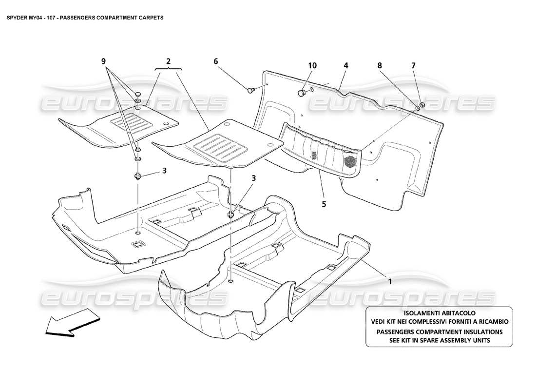 maserati 4200 spyder (2004) diagrama de piezas de las alfombras del compartimento de pasajeros