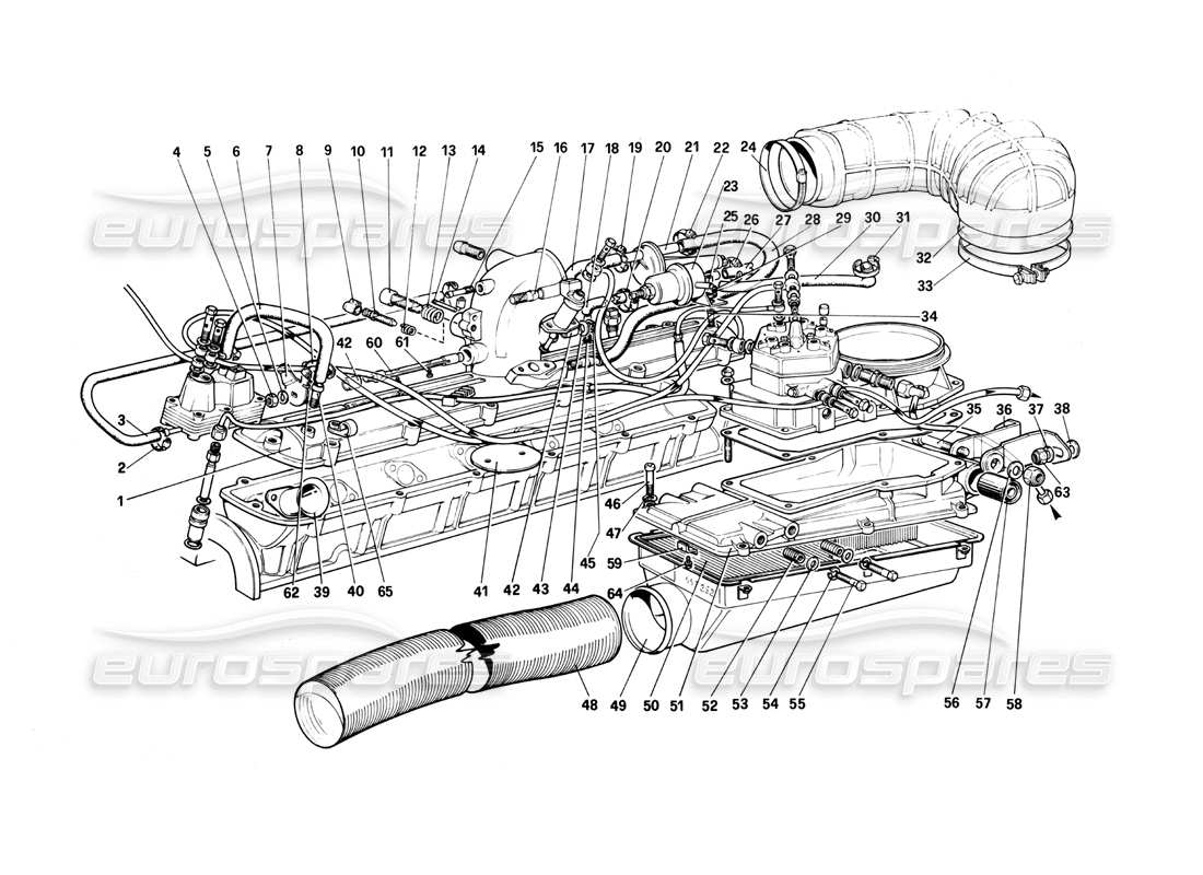 ferrari 400i (1983 mechanical) sistema de inyección de combustible: admisión de aire, diagrama de piezas de líneas