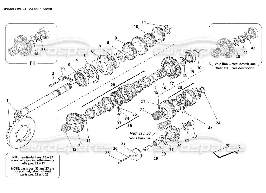 maserati 4200 spyder (2004) engranajes del eje de colocación diagrama de piezas