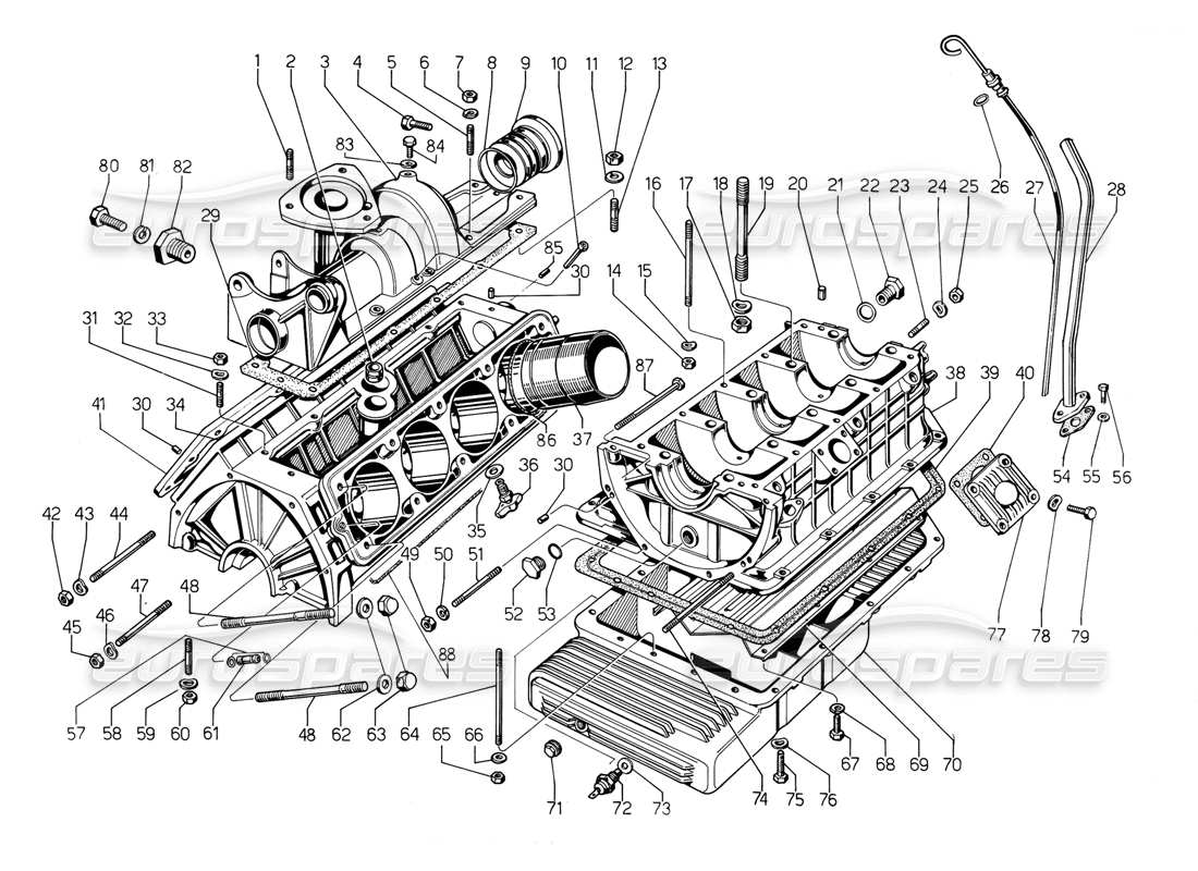 lamborghini jalpa 3.5 (1984) crankcase diagrama de piezas