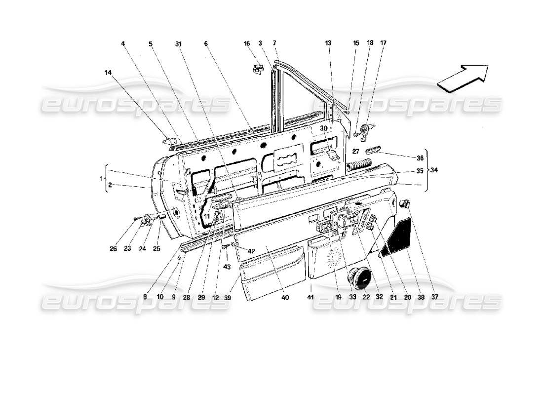 ferrari mondial 3.4 t coupe/cabrio puertas - cabriolet - esquema de piezas estructura y revestimientos