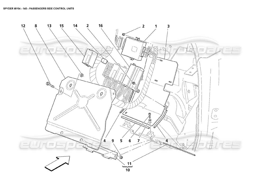 maserati 4200 spyder (2004) unidades de control del lado del pasajero diagrama de piezas