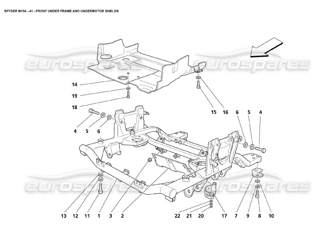 maserati 4200 spyder (2004) protectores delanteros debajo del marco y debajo del motor diagrama de piezas
