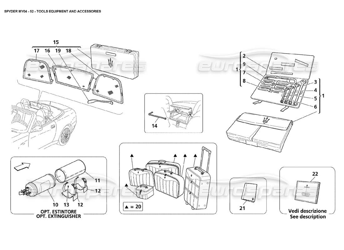 un diagrama de piezas del catálogo de piezas de Maserati 4200 Spyder (2004)