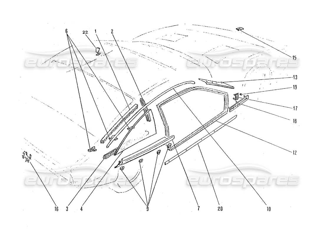 un diagrama de piezas del catálogo de piezas Ferrari 365 GTC4 (Coachwork)