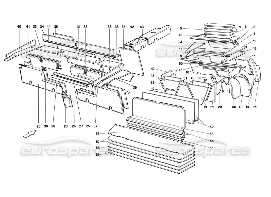 un diagrama de piezas del catálogo de piezas ferrari mondial 3.0 qv (1984)