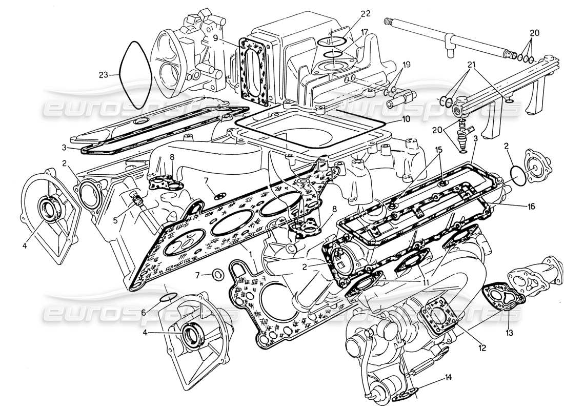 un diagrama de piezas del catálogo de piezas Biturbo Maserati 222 / 222E