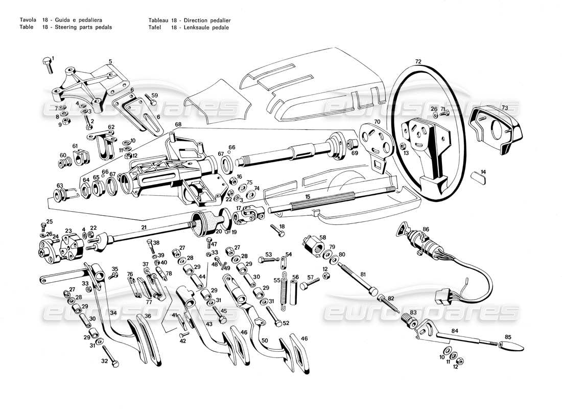 un diagrama de piezas del catálogo de piezas Maserati Merak 3.0