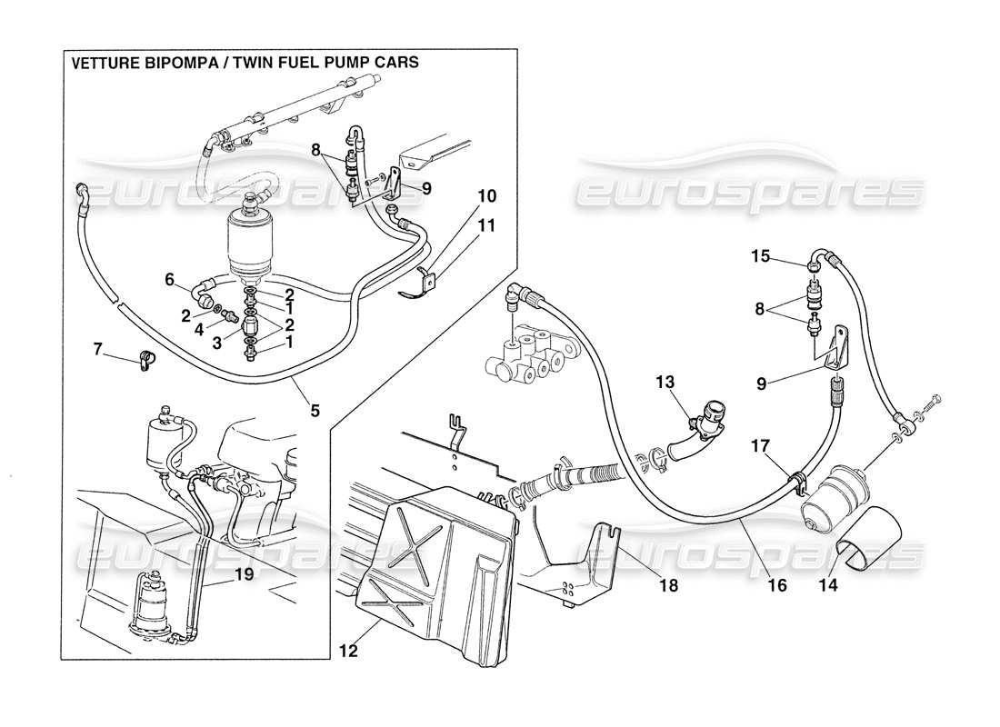 un diagrama de piezas del catálogo de piezas del Ferrari 355 Desafío (1999)
