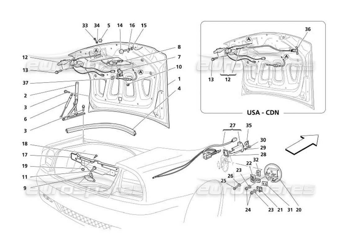 un diagrama de piezas del catálogo de piezas maserati 4200 spyder (2005)