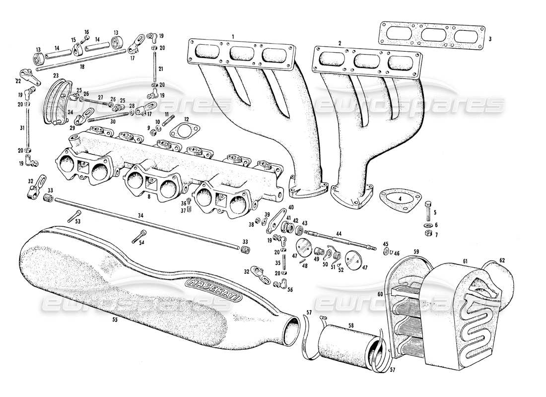 un diagrama de piezas del catálogo de piezas maserati mistral 3.7