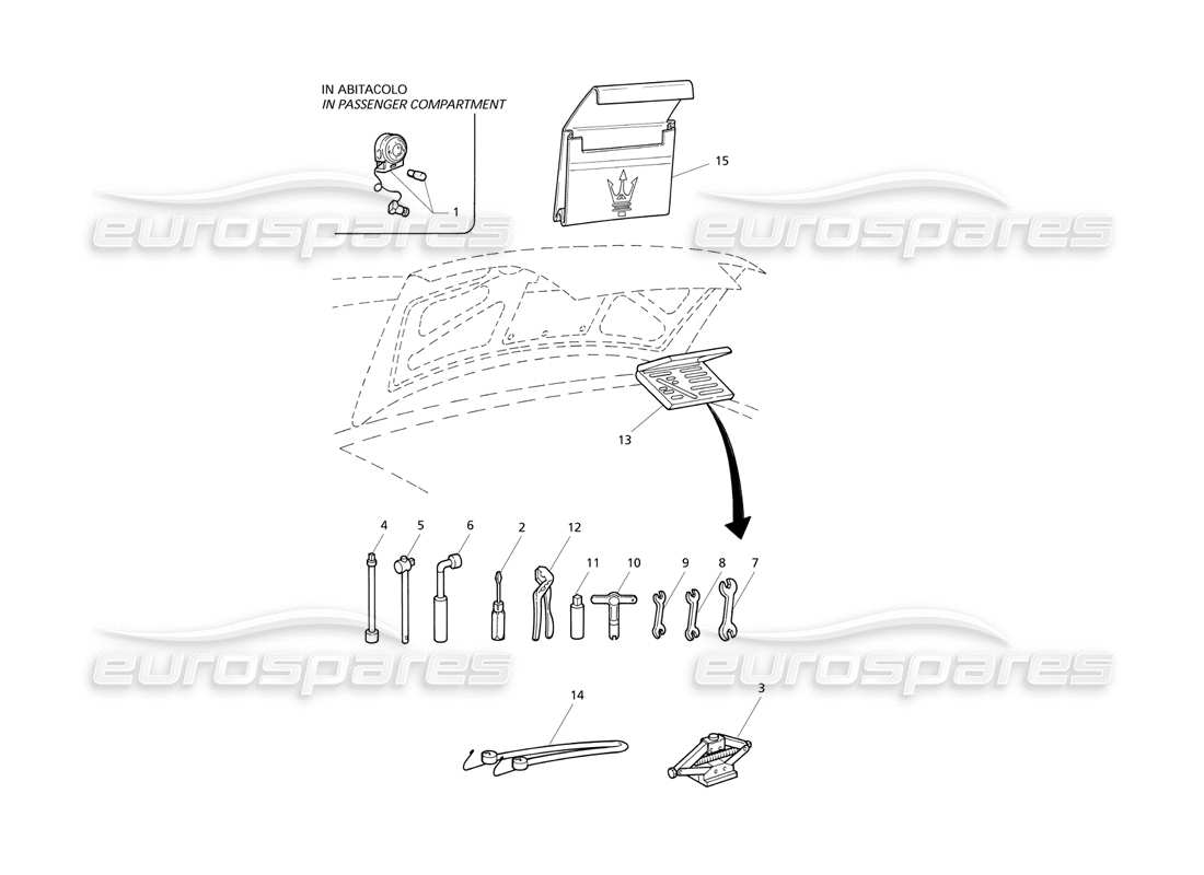 un diagrama de piezas del catálogo de piezas Maserati QTP V6 Evoluzione