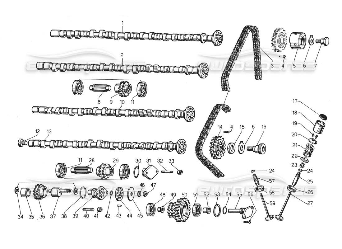 un diagrama de piezas del catálogo de piezas lamborghini countach 5000 qv (1985)