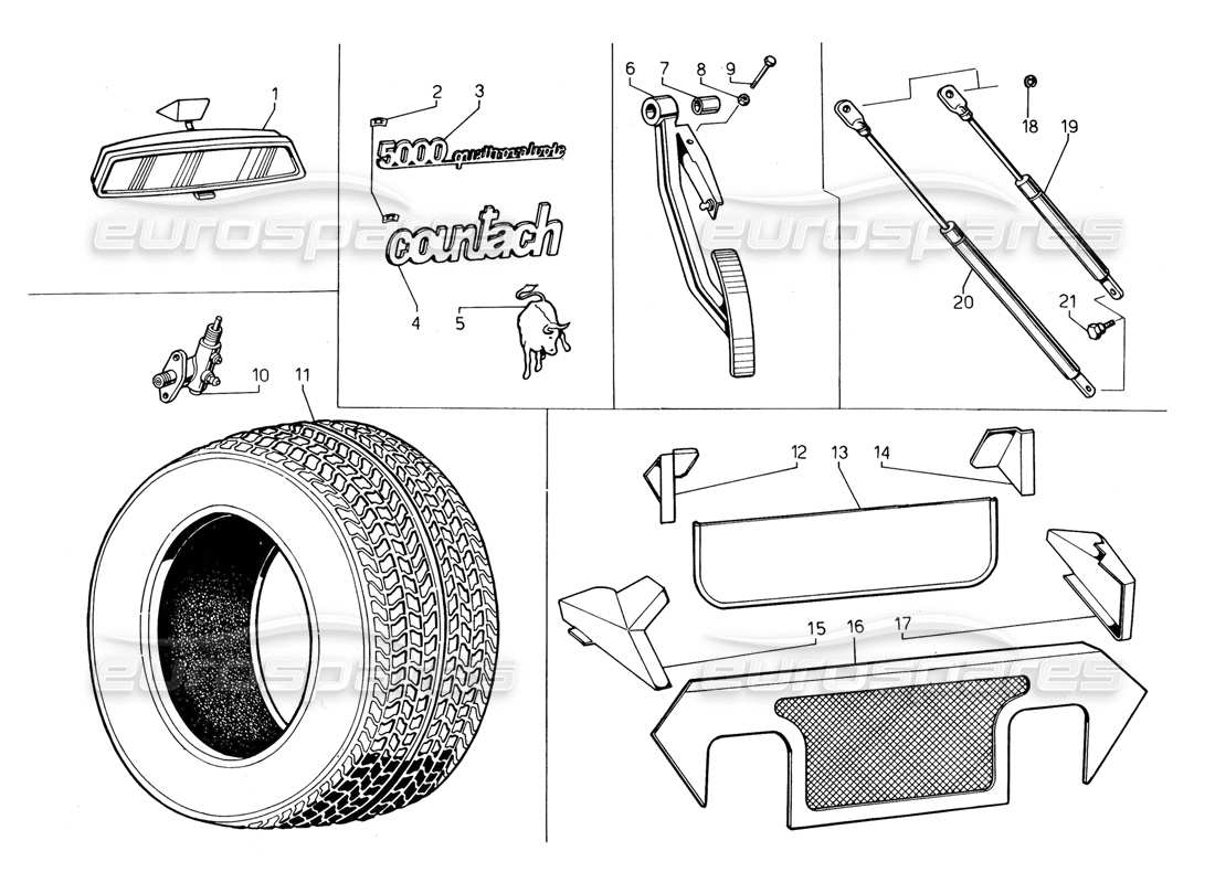 un diagrama de piezas del catálogo de piezas lamborghini countach 5000 qv (1985)
