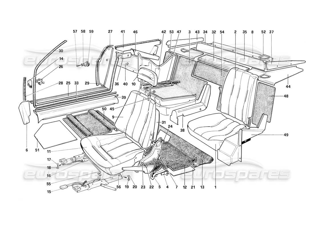 un diagrama de piezas del catálogo de piezas ferrari mondial 3.2 qv (1987)