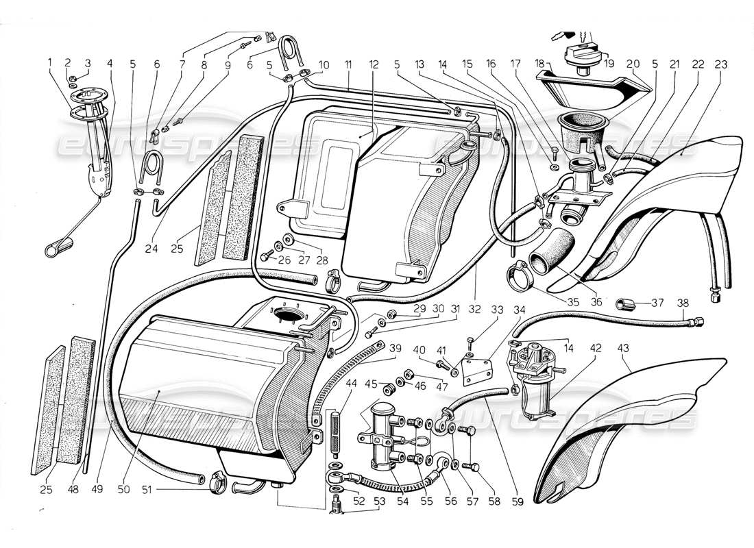 un diagrama de piezas del catálogo de piezas Lamborghini Jalpa 3.5 (1984)