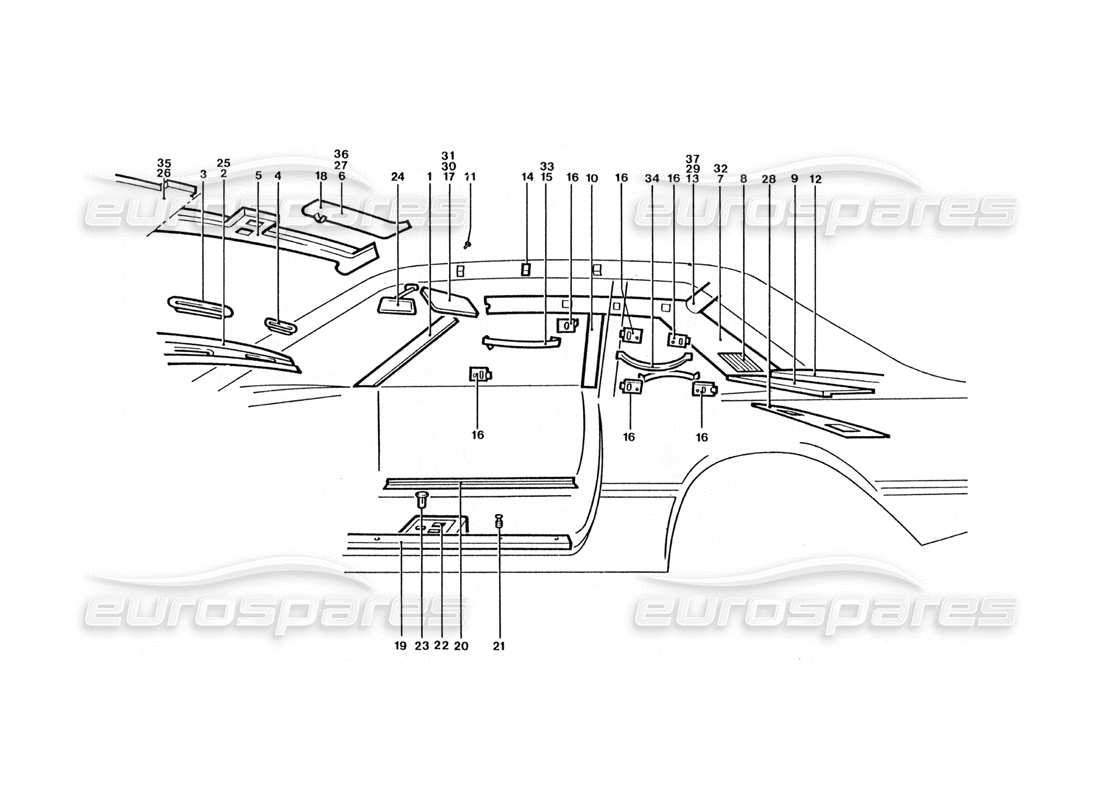 un diagrama de piezas del catálogo de piezas Ferrari 400 GT / 400i (Coachwork)
