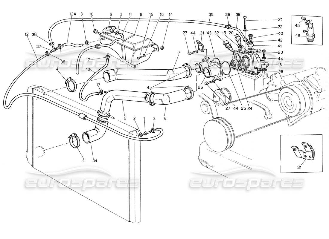 un diagrama de piezas del catálogo de piezas maserati biturbo (1983-1995)