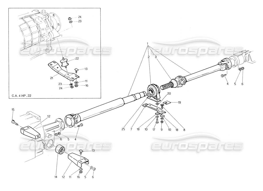 un diagrama de piezas del catálogo de piezas Maserati Biturbo Spider