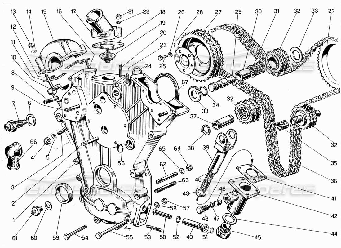 un diagrama de piezas del catálogo de piezas Ferrari 330 GT 2+2