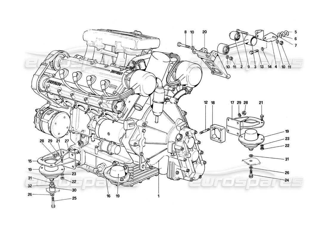 un diagrama de piezas del catálogo de piezas ferrari 208 turbo (1982)