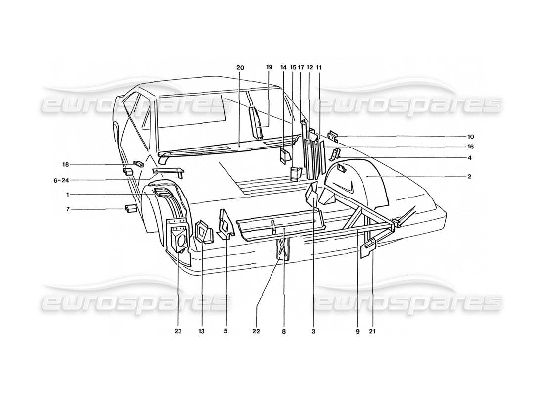 un diagrama de piezas del catálogo de piezas Ferrari 400 GT / 400i (Coachwork)