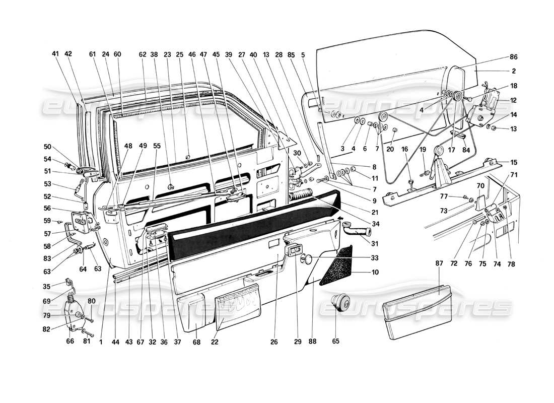 un diagrama de piezas del catálogo de piezas Ferrari Mondial 3.0 QV (1984)
