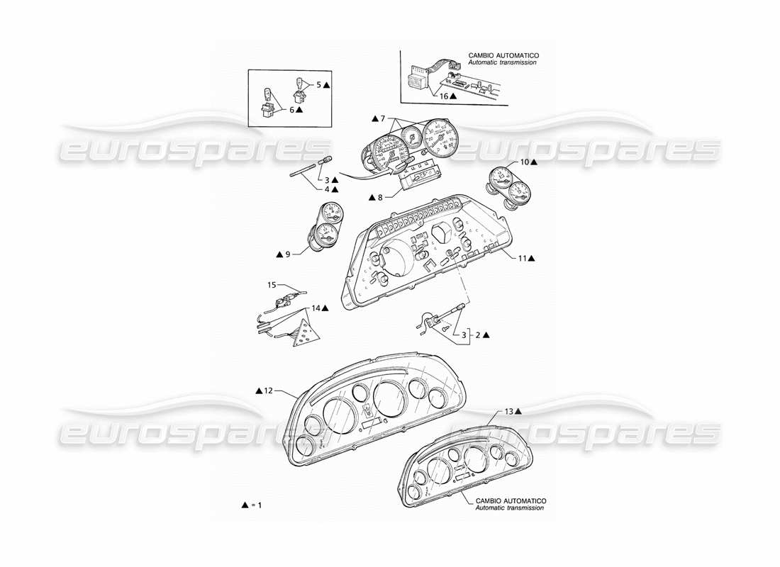 un diagrama de piezas del catálogo de piezas Maserati QTP V8 (1998)