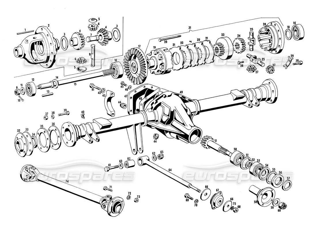 un diagrama de piezas del catálogo de piezas maserati ghibli (1967-1973)