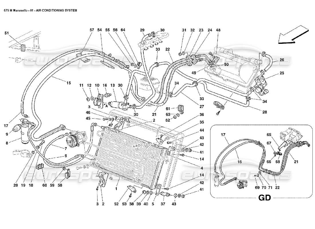 un diagrama de piezas del catálogo de piezas de Ferrari 575M Maranello