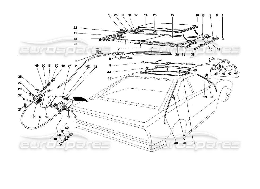 un diagrama de piezas del catálogo de piezas Ferrari Mondial 3.4 t Coupé/Cabrio