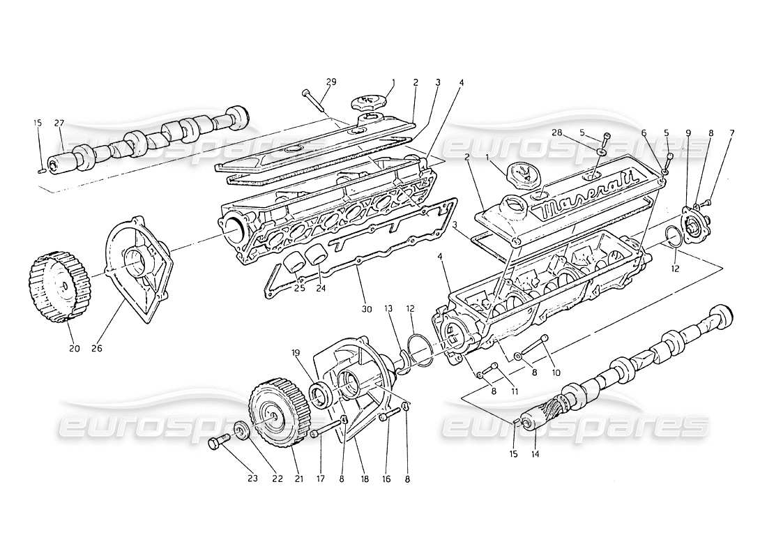 un diagrama de piezas del catálogo de piezas maserati biturbo (1983-1995)