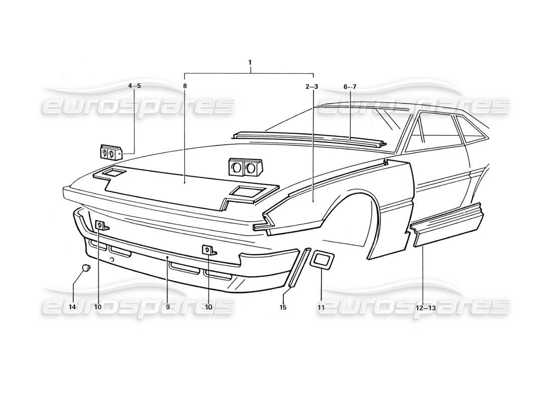 un diagrama de piezas del catálogo de piezas ferrari 412 (coachwork)