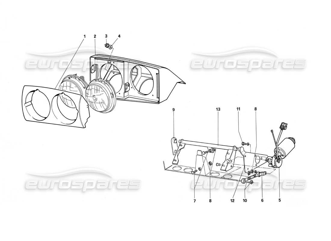 ferrari testarossa (1987) front headlight lifting device diagrama de piezas