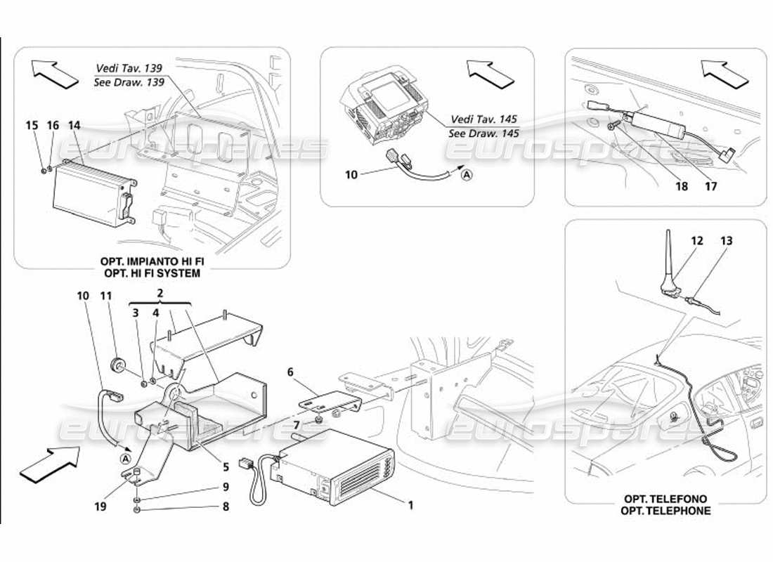 maserati 4200 coupe (2005) equipo estéreo - diagrama de piezas de accesorios