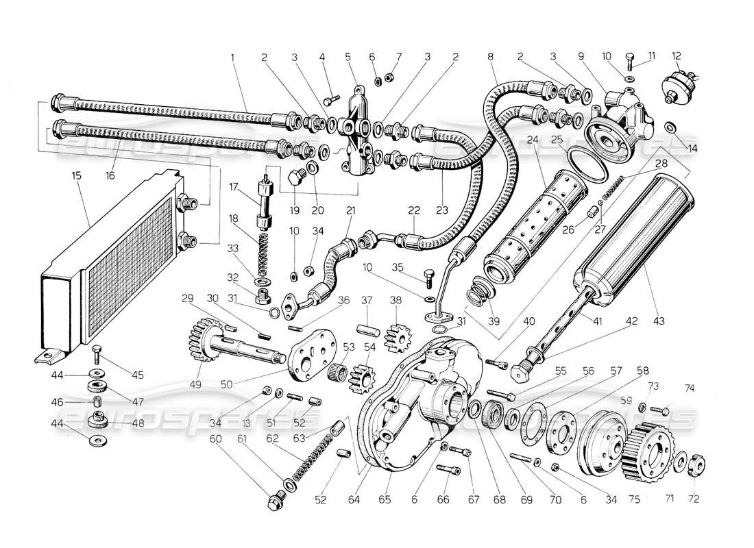 lamborghini countach 5000 s (1984) bomba y sistema de aceite diagrama de piezas