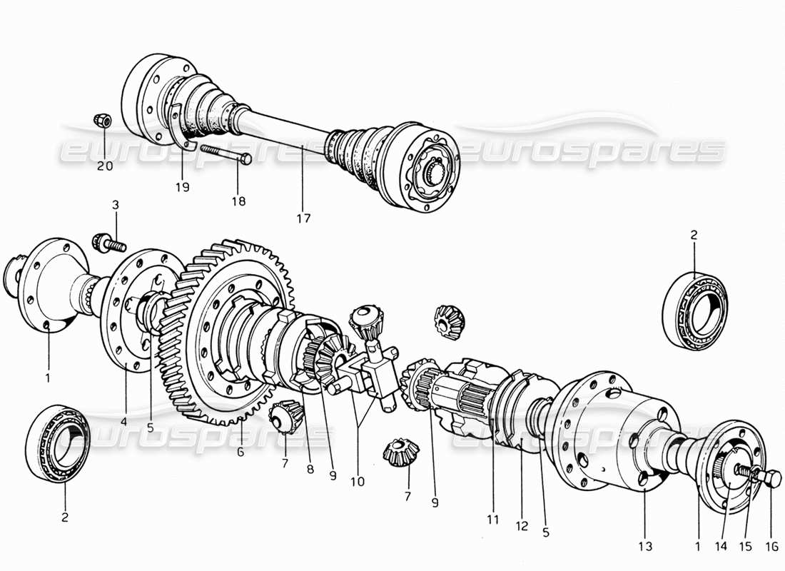 ferrari 206 gt dino (1969) diagrama de piezas del diferencial y los semiejes