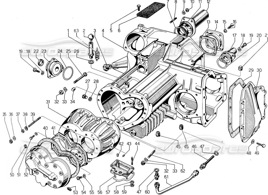 lamborghini urraco p300 diagrama de piezas de la caja de cambios (fundición)