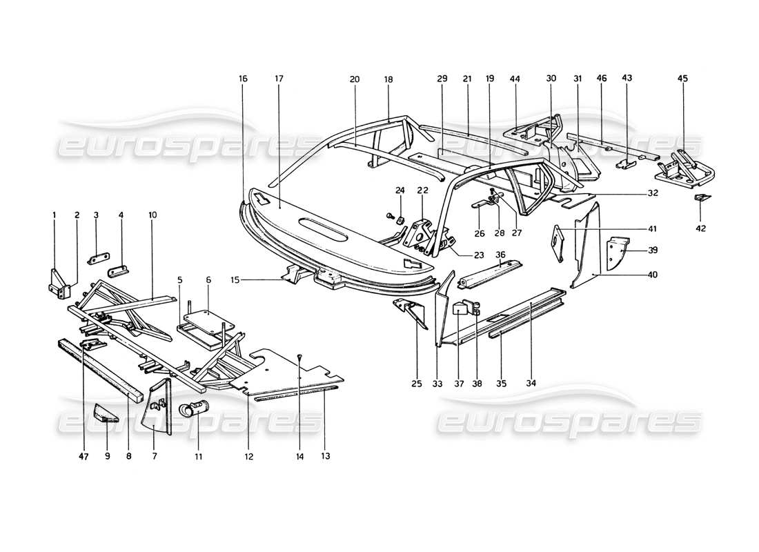 ferrari 365 gt4 berlinetta boxer carrocería - diagrama de piezas de elementos interiores