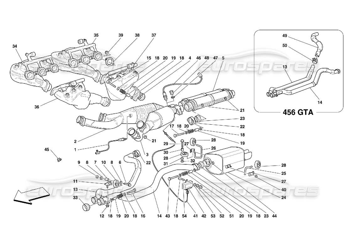 ferrari 456 gt/gta sistema de escape diagrama de piezas